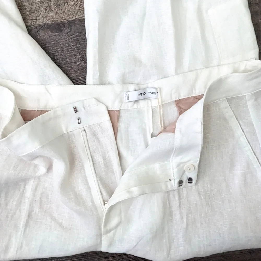 NWT Mango White Linen Straight Leg High Waist Cargo Pants Size 14 - Picture 8 of 14